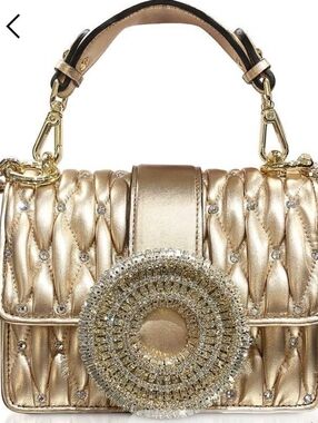 NWT Prestige Gedebe Gio Small Rose Gold Leather & Crystal Handbag